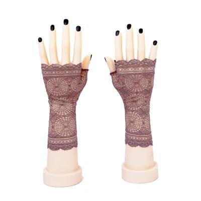 Damen Handschuhe fingerlos aus feiner Spitze in taupe-lila | art deco style | handgefertigt auf Bestellung