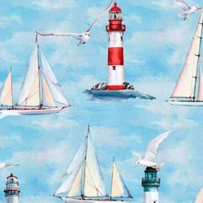  Dekostoff Ottomane Maritim bedruckt Leuchtturm (1m /12,00€)