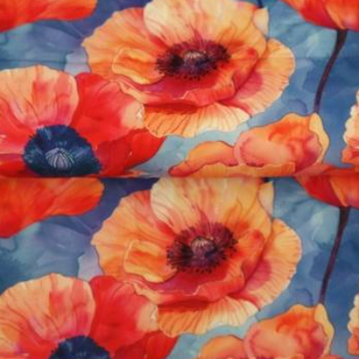 Stenzo Baumwolle leichter Sommerstoff Mohnblumen blau -rot (1m/15,-€)