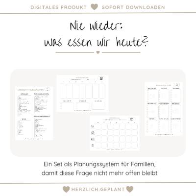 Familienplaner Essen & Woche – Speiseplan Einkaufsliste Mental Load – Planungssystem für Familien – PDF Download
