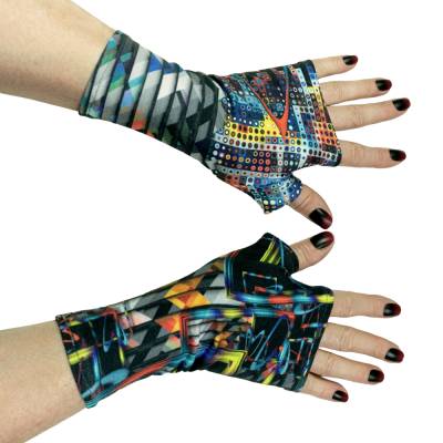 Handschuhe fingerlos | Jersey Baumwolle digital bedruckt mit science fiction Motiv abstrakt | harajuku anime