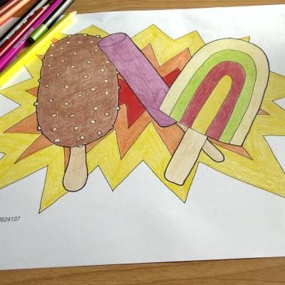 Eis am Stil - Ausmalbild für Kinder & Erwachsene im DIN A4 Querformat