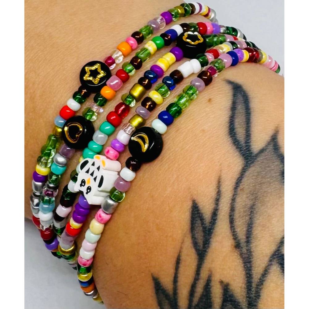 Perlenarmband mit Eule, Mond, Stern & Herz – Handgemachtes Kawaii Boho Armband Y2K Unikat Bild 1