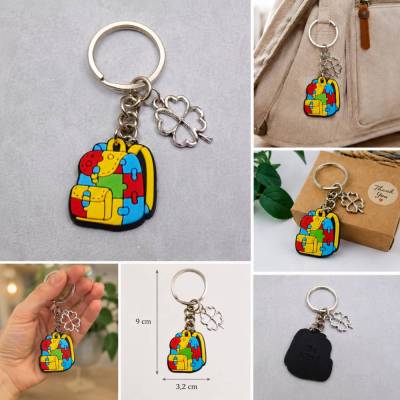 Bunter Puzzle  Rucksack Schlüsselanhänger mit Glücksklee personalisierbar