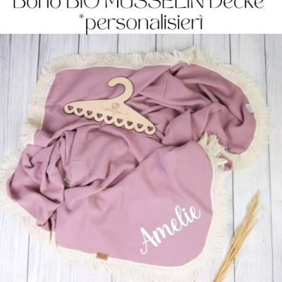 Boho Bio Musselindecke für Kinder/Babys - Farbwahl! Personalisiert