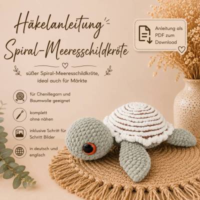 Häkelanleitung Spiral-Schildkröte & Schildkröte | Amigurumi PDF | Ohne Nähen | Plüschtier häkeln
