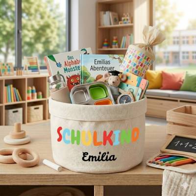 Die etwas andere Schultüte | Canvas Korb Schulkind mit Namen | Einschulung Zuckertüten Alternative