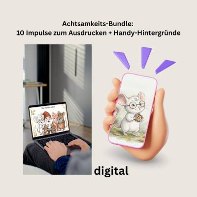 Digitales Achtsamkeits-Bundle: 10 Impulskarten zum Ausdrucken & Smartphone Hintergründe | Egon & Flocke Die Wunderretter