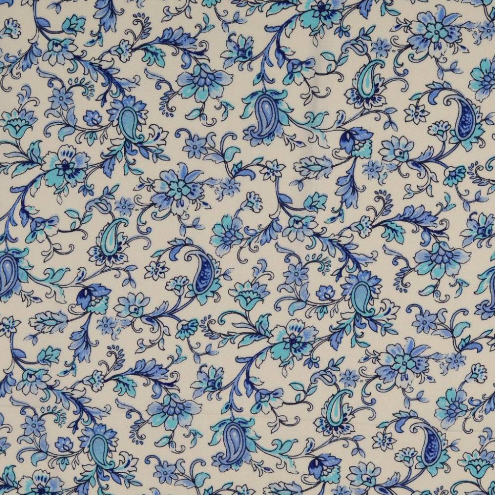 Viskose leichter Sommerstoff Blumenzauber weiß-türkis-blau (1m/12,-€) Bild 1