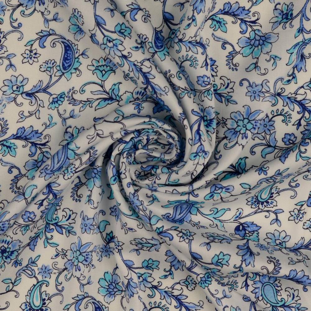 Viskose leichter Sommerstoff Blumenzauber weiß-türkis-blau (1m/12,-€) Bild 2