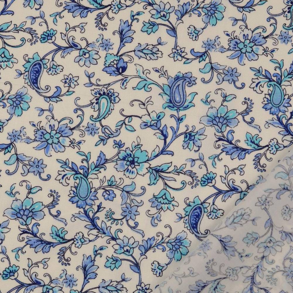 Viskose leichter Sommerstoff Blumenzauber weiß-türkis-blau (1m/12,-€) Bild 3