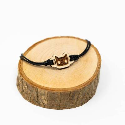 Personalisiert Armband Holz Katze Pumpkin | schlichte Geschenkidee als Damen Armband oder Mädchen Armband