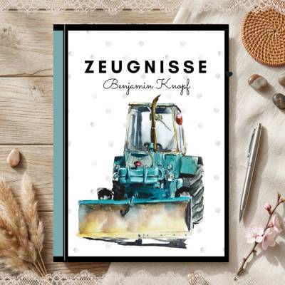 Süße Zeugnismappe für Jungs | Personalisiert | Baustellen - Motiv | Einschulung & Schulanfang Geschenk | 26-30