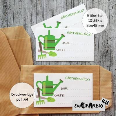 Etiketten **GärtnerGlück1** pdf-Druckvorlage Etiketten zum Selberdrucken eigenes Saatgut