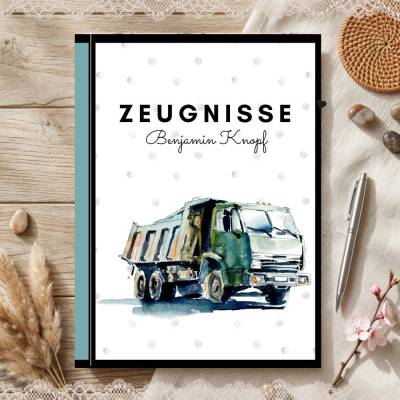Süße Zeugnismappe für Jungs | Personalisiert | Baustellen - Motiv | Einschulung & Schulanfang Geschenk | 26-30