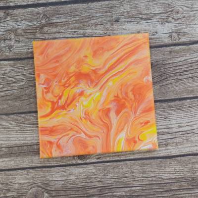 Acrylpouring-Bild gelb-orange mit tollem Farbverlauf 20 x 20 cm