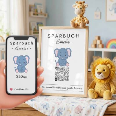 Geldgeschenk Enkelkind – Digitales Sparbuch – QR-Code Bild mit NFC Option – Motiv Elefant