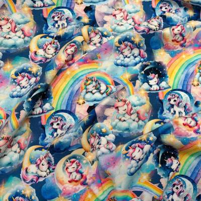 Jersey Einhorn Regenbogen Digitaldruck - Wolkenhüpfer - Lovely Unicorn - bunt 