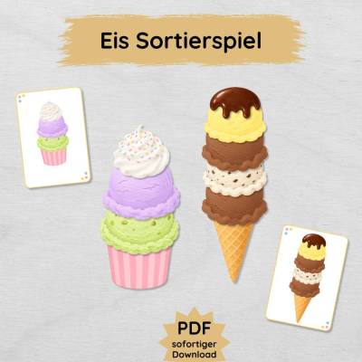 Eis-Sortierspiel für Kinder zum Ausdrucken mit Legekarten