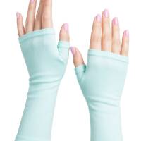 Handschuhe fingerlos für die ganze Familie aus Jersey uni aus 24 Farben wählbar -> hier Töne helles blau, türkis
