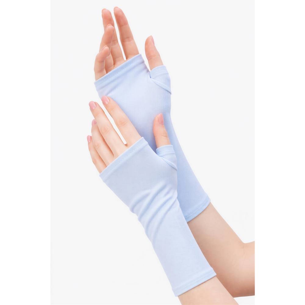Handschuhe fingerlos für die ganze Familie aus Jersey uni aus 24 Farben wählbar -> hier Töne helles blau, türkis Bild 2