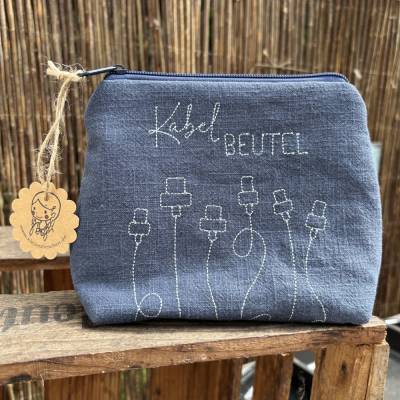 Kabelbeutel // Leinentasche für unterwegs // Krimskrams // Kabel // Urlaub // Camping ockergelb