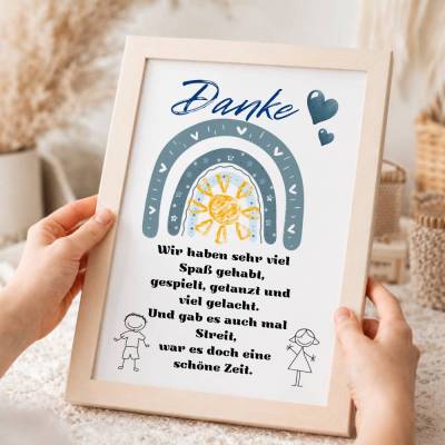 Geschenkidee Abschied Kindergarten – Danke Erzieherin & Erzieher Regenbogen blau | PDF zum Ausdrucken | Digital Download