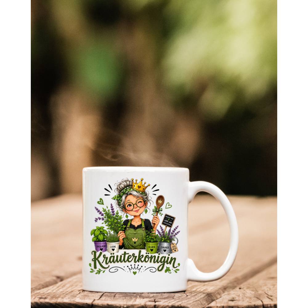 Kräuterkönigin – Lustige Gartentasse - Geschenk für Kräuterliebhaber