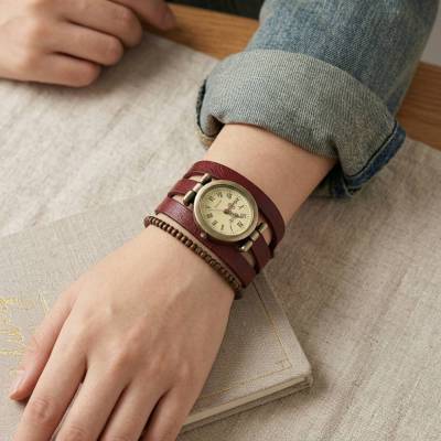 Vintage Wickeluhr Damen – Lederarmbanduhr, Wechselband, Farbauswahl