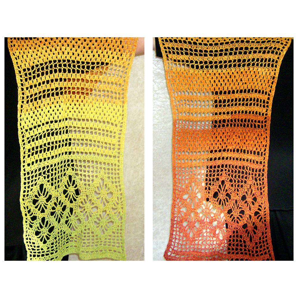 Laceschal gehäkelt Blütenmuster – Kratzfreies Sommertuch mit Farbverlauf, Handarbeit, 1,90 m x 65 cm Bild 6