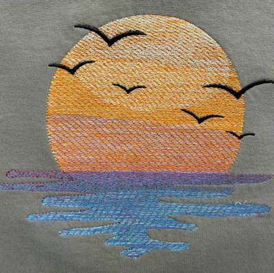 Stickdatei Sonnenuntergang am Meer – Maritimes Stickmotiv 14x14cm bzw. 15x15cm für Sommerfeeling