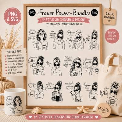 FrauenPower Bundle SVG PNG | 12 Freche Frauen Designs | Boss Babe Plotterdateien | Lustige Sprüche | Cricut Silhouette 
