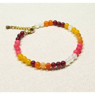 Perlenarmband SIENNA Halbedelsteinperlen rot orange geld rosa und goldfarbenes Messing (2514)