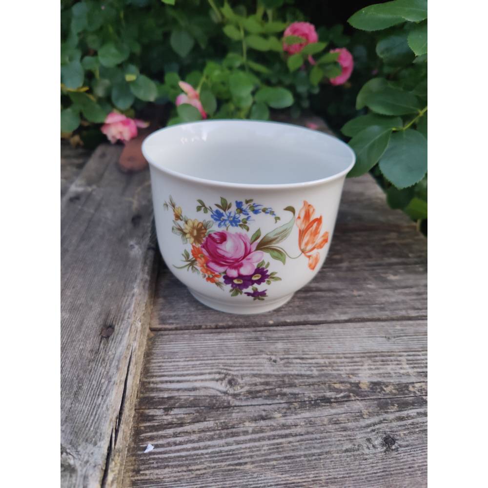 Porzellan Übertopf mit Blumen, Ilmenau Porzellan, DDR