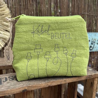 Kabelbeutel // Leinentasche für unterwegs // Krimskrams // Kabel // Urlaub // Camping grün