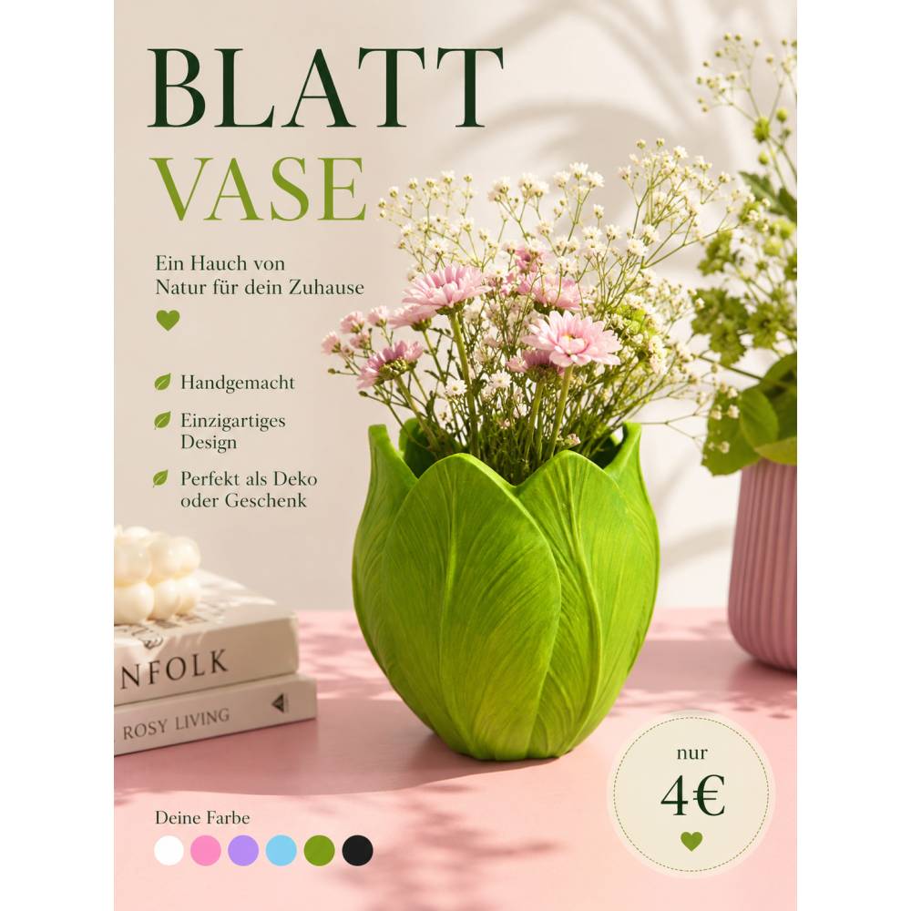 Blatt Vase aus Gips | Handmade | Moderne Dekovase | Wunschfarben