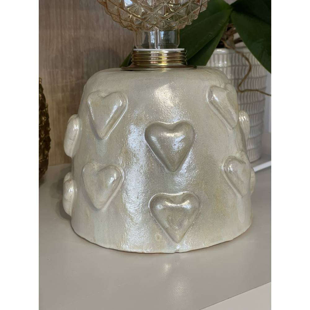 Tischleuchte Nachttischlampe Tischlampe "Perlmutt Herzen" aus Steingut Keramik Bild 4