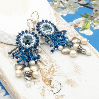 Maritime Ohrringe, Geburtstag, blau, hippie style, Sommer Urlaub Ohrhänger, Glasperlenschmuck, Geschenkidee Frau, Unikat