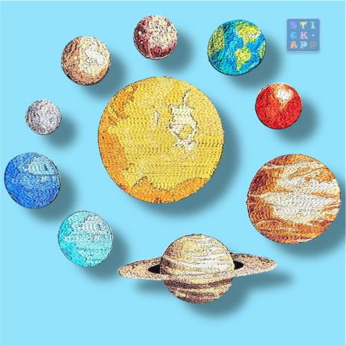 Großes Planeten-Set Stickapplikationen (5–13 cm) – Planeten auch einzeln - zum Aufnähen, Aufbügeln,