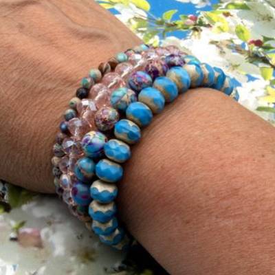 Blaues Glasperlenarmband Set,Boho Hippie Schmuck, stapelbares  Unikat, Geschenkidee Weihnachten, Adventskalenderfüllung