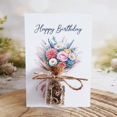 Geschenk Geburtstag klein, Happy Birthday Karte mit Blumensamen, Mitbringsel Freundin Kollegin, kleine Aufmerksamkeit
