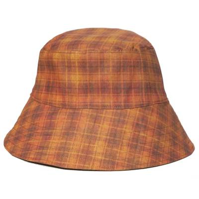 Sommerhut Bucket Hat zum Wenden Karo/Sand Unisex Gr. L 58-60 cm KU – Handgemacht aus Baumwolle