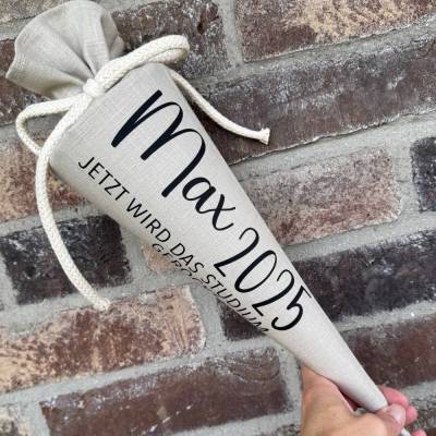 Mini-Schultüte mit Name & Anlass – Beige