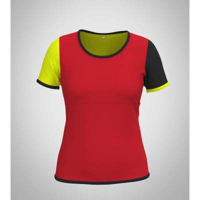 Damen Colorblock Shirt Nikita | Techno-Head Trikot Charakter |  Farbkombination 1 aus schwarz rot neongelb