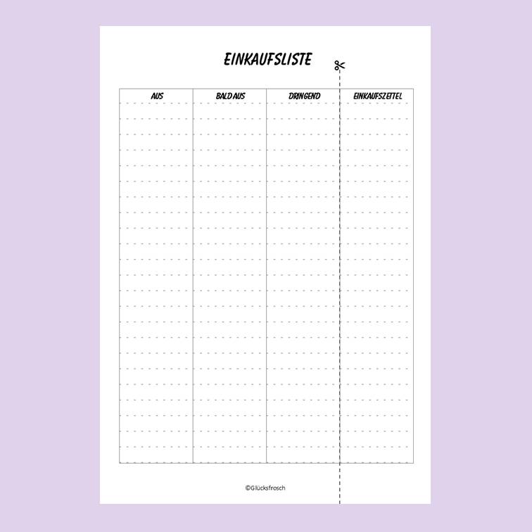 Einkaufsliste, Einkaufszettel zum Planen, Mitnehmen und Ausdrucken Bild 2