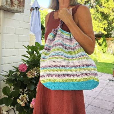 HäkELTASCHE  SHOPPER TÜRKIS aus Baumwolle von zimtblüte