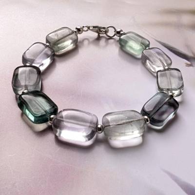 Buntes Fluorit Armband, hell, mit Silber