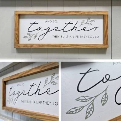 TOGETHER - Holzschild im amerikanischen Farmhouse-Style für Verliebte | Geschenk zur Hochzeit, Einweihung, Verlobung