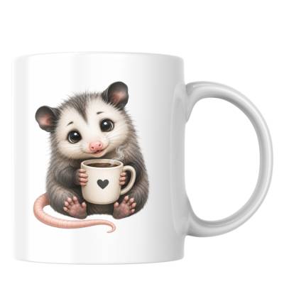 Niedliche Opossum Kaffeetasse – Süßes Opossum mit Kaffeebecher  Handgemachte Keramiktasse für Kaffee-Liebhaber
