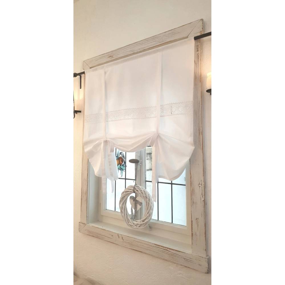 Raffrollo Landhausstil Gardine weiß Baumwolle Spitze versch. Breite 60/80/100/120/140 cm Vintage/Retro Klassisch
